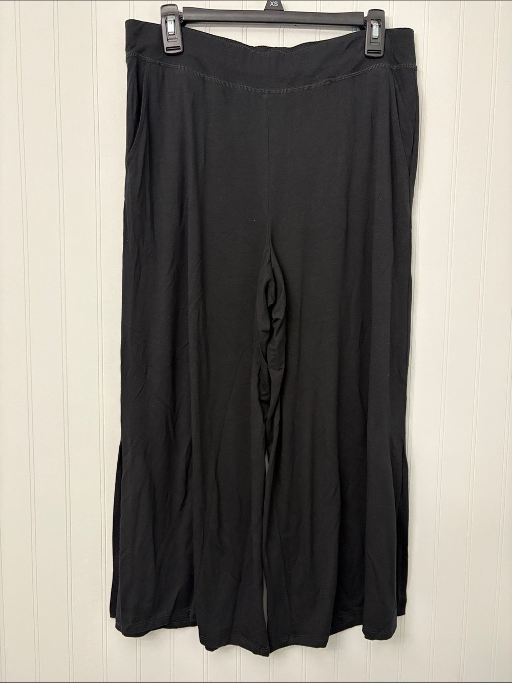 Eileen Fisher Wide Leg Crop Pull On Side Slit Pant Women Size Medium Black